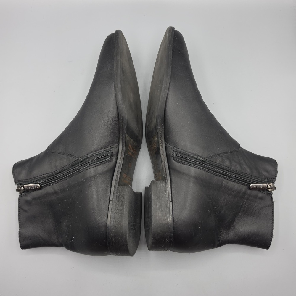 Italeau Booties Womens 38.5 Black Leather Italian Almond Toe - Picture 6 of 12